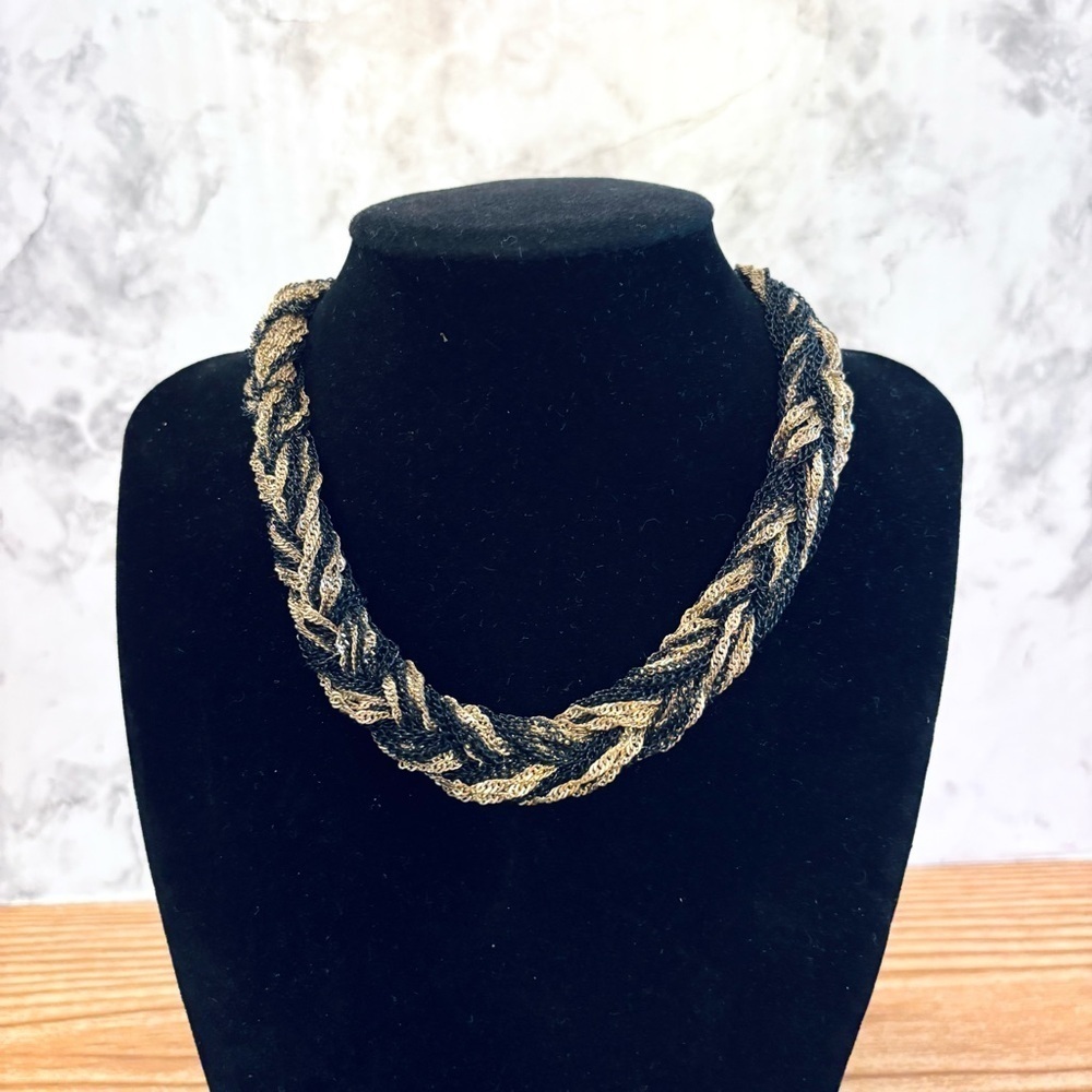 Aldo Braided Chain Gold Black Silver Tone Chocker Necklace